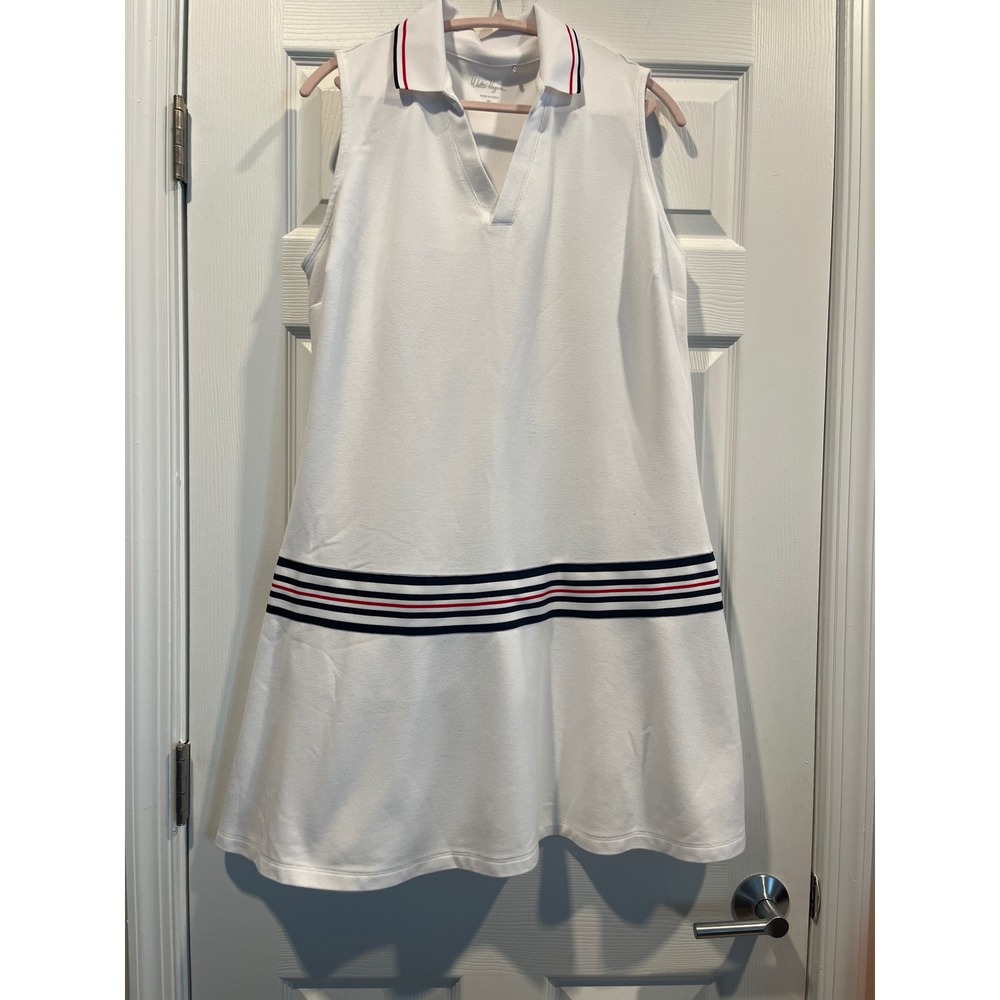 Walter Hagen White Sleeveless Golf Dress Striped Trim Back Pocket XL